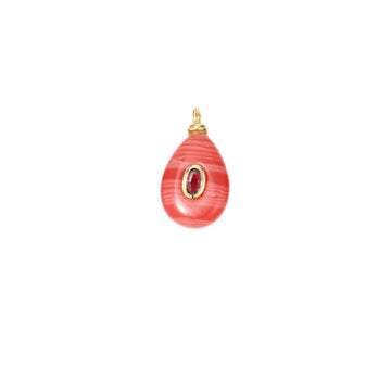 Coral Red Teardrop Stone Charm with CZ Accent