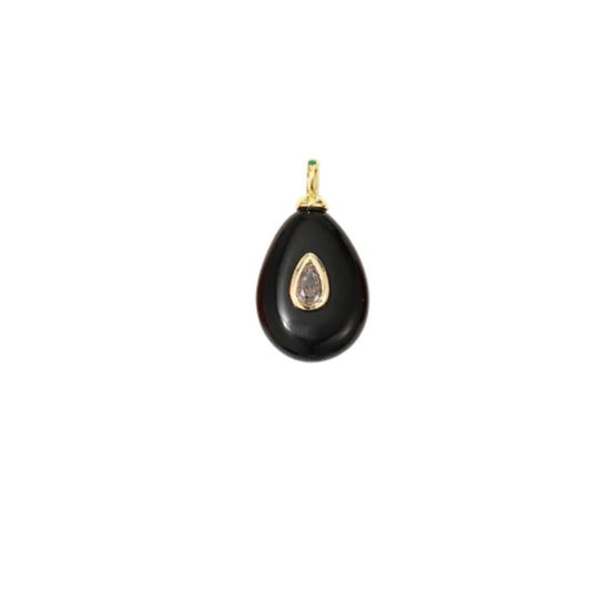 Black Teardrop Stone Charm with CZ Accent
