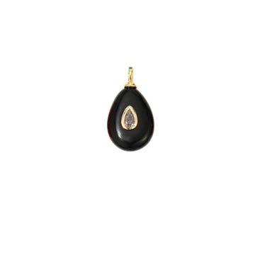 Black Teardrop Stone Charm with CZ Accent