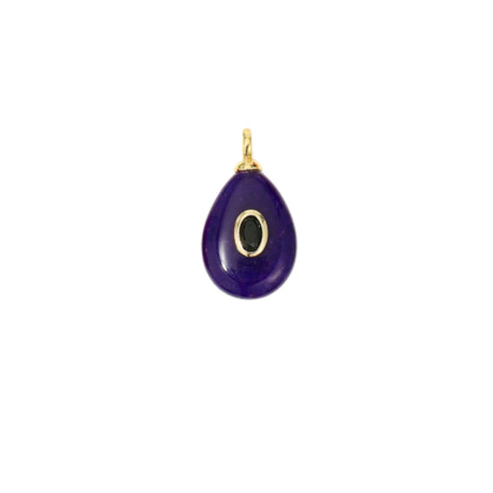 Deep Violet Teardrop Stone Charm with CZ Accent