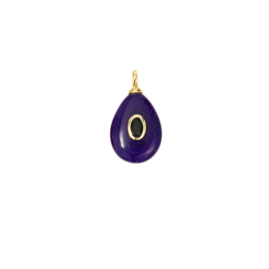 Deep Violet Teardrop Stone Charm with CZ Accent