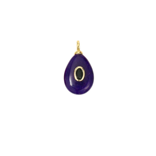 Deep Violet Teardrop Stone Charm with CZ Accent