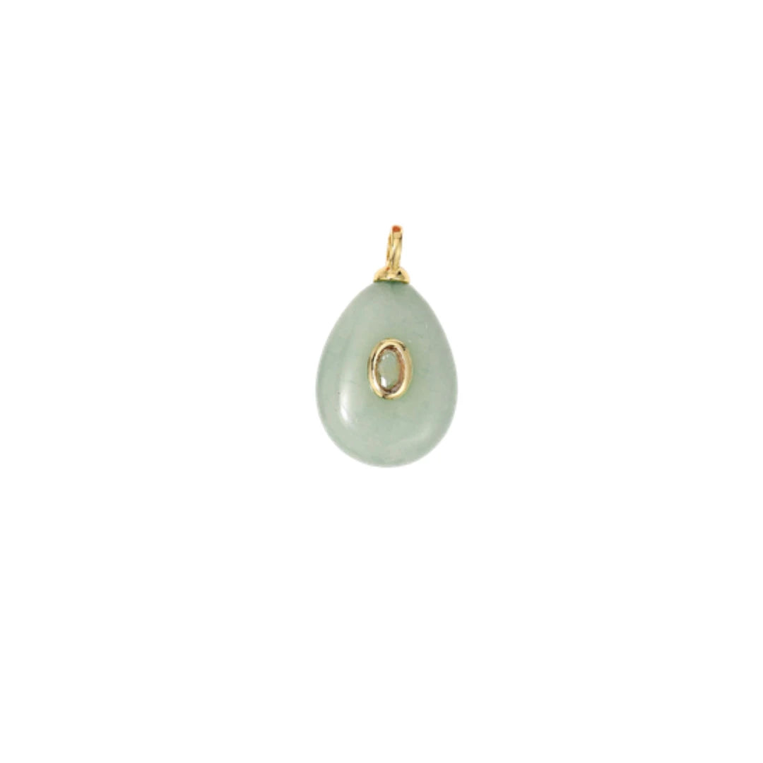 Pale Green Teardrop Stone Charm with CZ Accent