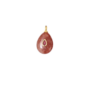 Strawberry Red Teardrop Stone Charm with CZ Accent