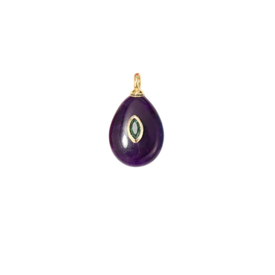 Dark Purple Teardrop Stone Charm with CZ Accent