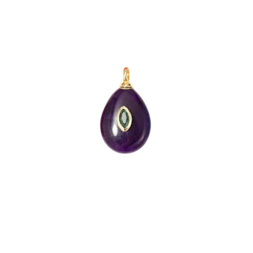Dark Purple Teardrop Stone Charm with CZ Accent