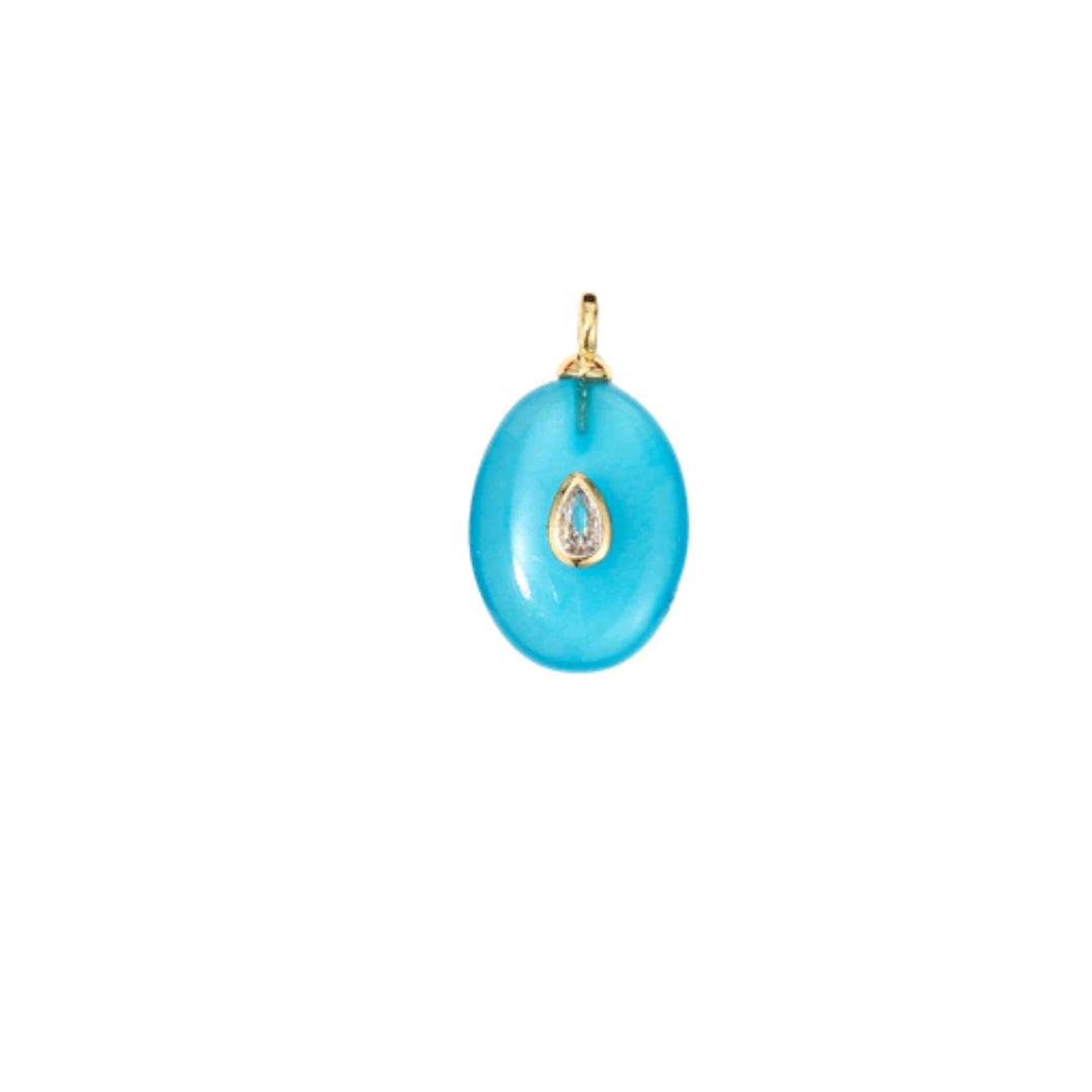 Turquoise Blue Teardrop Stone Charm with CZ Accent