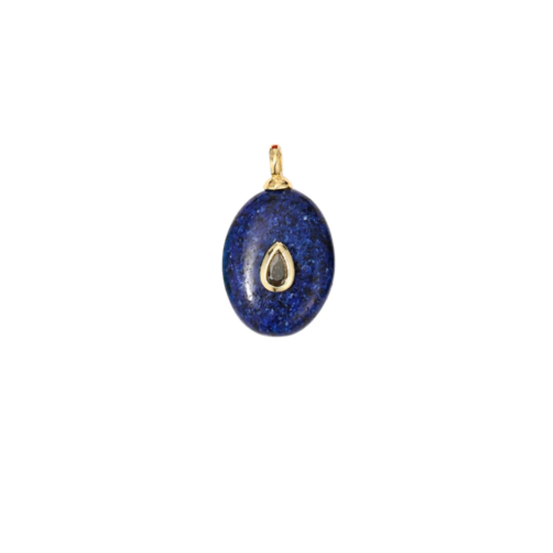 Lapis Blue Teardrop Stone Charm with CZ Accent
