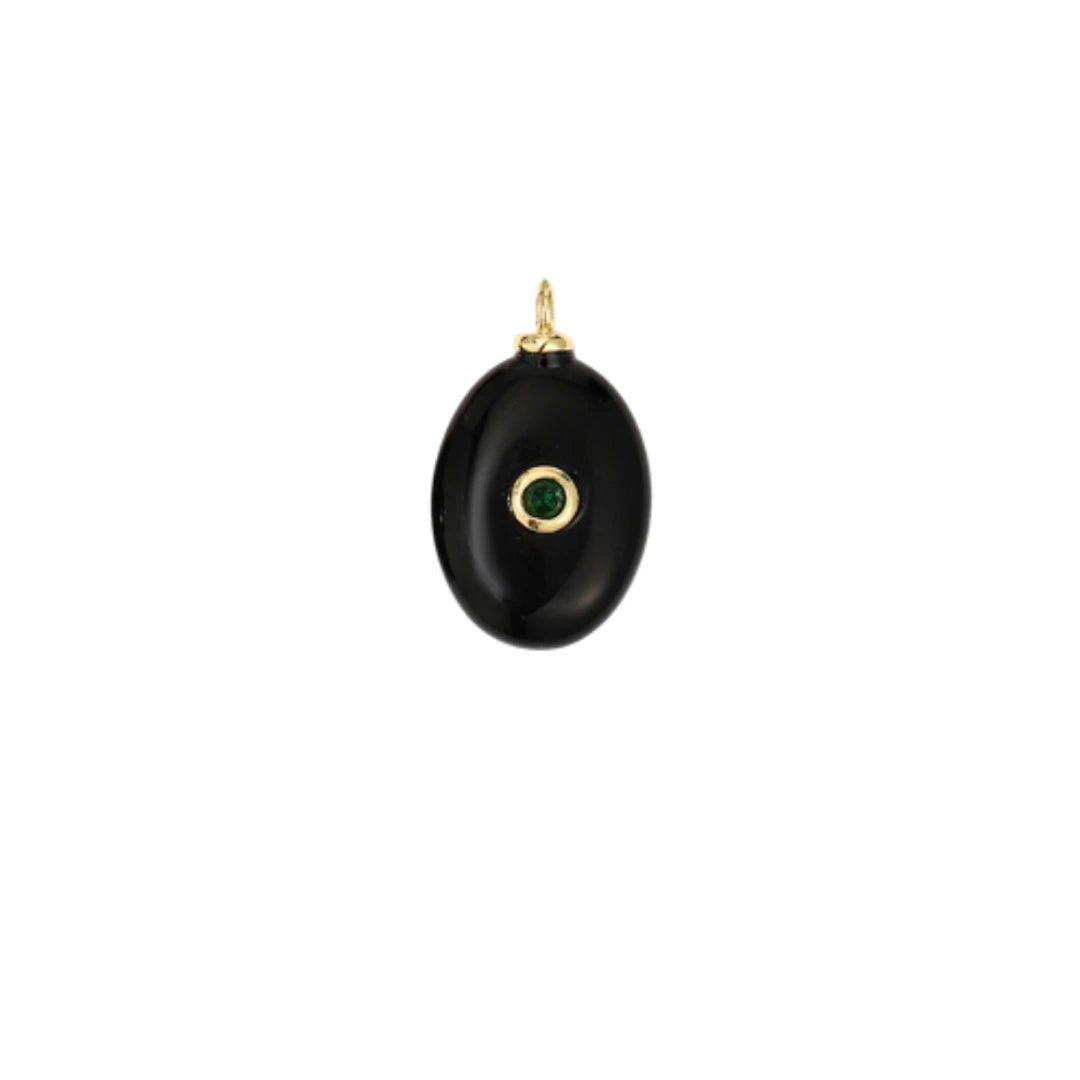 Black and Green Teardrop Stone Charm with CZ Accent