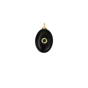 Black and Green Teardrop Stone Charm with CZ Accent