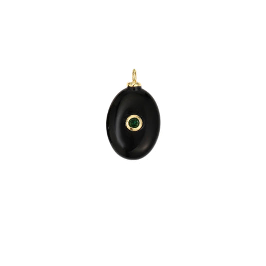 Black and Green Teardrop Stone Charm with CZ Accent