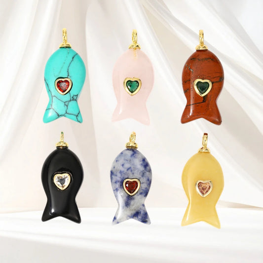 Turquoise Fish Charm with Heart CZ - collection