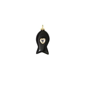 Black Onyx Fish Charm with Heart CZ