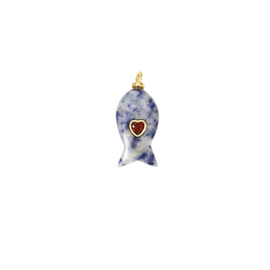 Sodalite Fish Charm with Heart CZ