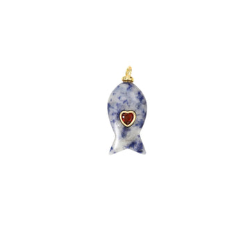 Sodalite Fish Charm with Heart CZ