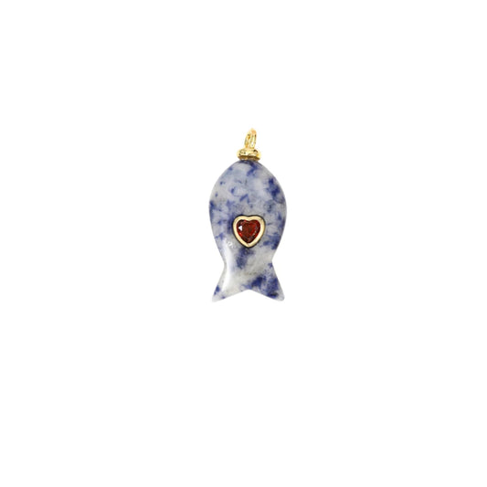 Sodalite Fish Charm with Heart CZ