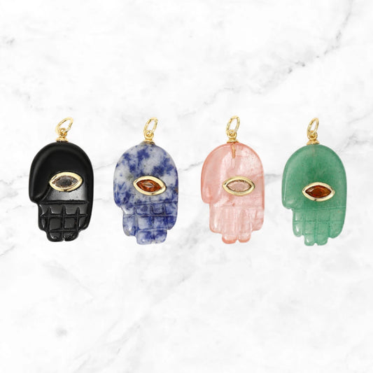 Black Onyx Hamsa Hand Charm with Evil Eye - collection