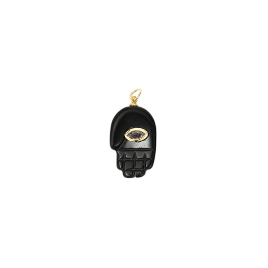 Black Onyx Hamsa Hand Charm with Evil Eye