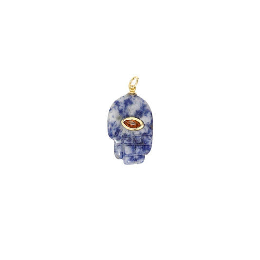 Sodalite Hamsa Hand Charm with Evil Eye