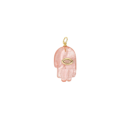 Cherry Quartz Hamsa Hand Charm with Evil Eye