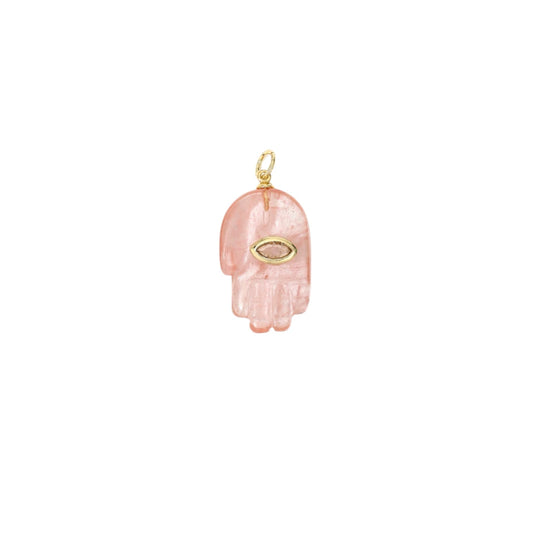 Cherry Quartz Hamsa Hand Charm with Evil Eye
