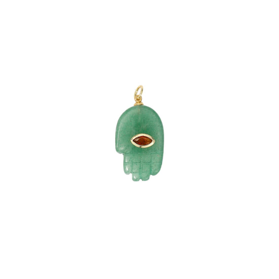 Green Aventurine Hamsa Hand Charm with Evil Eye