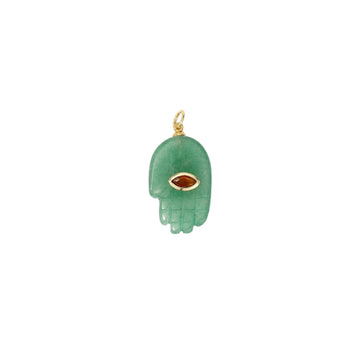 Green Aventurine Hamsa Hand Charm with Evil Eye