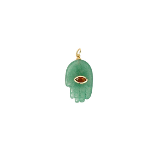 Green Aventurine Hamsa Hand Charm with Evil Eye
